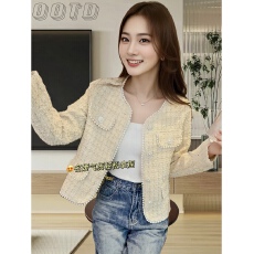 批发已出货 小香风女士粗花呢子钉珠时尚小个子洋气夹棉加厚外套