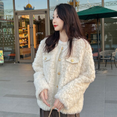 批发已出货 冬天新款高级感可可仿兔毛大衣加厚圆领网红棉服