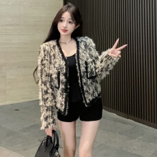 批发已出货 编织小香风短外套女秋冬小个子美式复古高级感夹克上衣