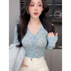 批发已出货 V领显瘦褶皱<b class='q'>刺绣</b><b class='q'>蕾丝</b>上衣女