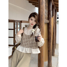 批发已出货 假两件短款上衣女秋季装穿搭法式高级感2025年长袖衬衫