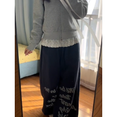 批发已出货 藏青色字母印花休闲卫裤女秋冬新款宽松<b class='q'>显瘦</b>阔腿<b class='q'>运动</b>裤子