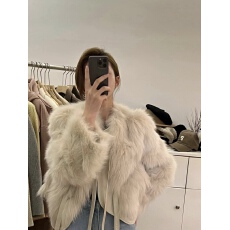 批发已出货 短款外套女加棉加厚系带毛毛上衣