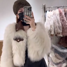 批发已出货 短款翻领仿狐狸毛长袖韩版时尚加厚上衣