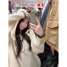 批发已出货 秋冬季休闲慵懒撞色宽松咖色打底上衣