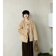 批发已出货 外套女短款加厚羊羔绒皮毛一体宽松皮草毛毛上衣