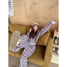 批发已出货 爱心满印复古秋季宽松连帽卫衣套装