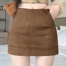 批发已出货 防走光女低腰麂皮绒包臀半身裙