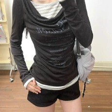 批发已出货 印花收腰显瘦长袖T恤<b class='q'>罩衫</b>女