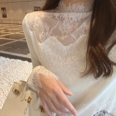 批发已出货 白色高领蕾丝打底衫高级感时尚气质网纱上衣