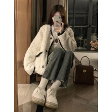 批发已出货 羊羔毛短外套女高级感名媛小香风仿兔毛绒环保皮草<b class='q'>秋</b>冬季