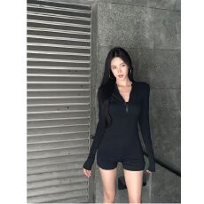 批发已出货 长袖连体裤女早秋2024高腰弹力<b class='q'>修身</b>显瘦休闲短裤子