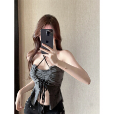 批发已出货 辣妹吊带背心女夏季小众设计感纯欲修身<b class='q'>显瘦</b>别致抹胸女潮