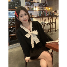 批发已出货 花边毛衣<b class='q'>外套</b>女春装蝴蝶结收腰系带开衫氛围感穿搭上衣