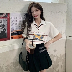 已出货 盐系短袖polo衫女夏季白色T恤宽松洋气上衣服