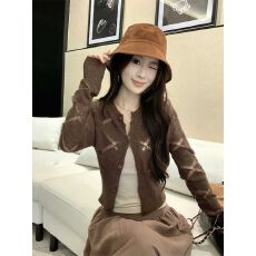 批发已出货 春季美拉德复古风气质长袖针织开衫小众镂空设计修身显瘦