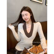 已出货 V领挂脖针织衫2026春秋内搭打底假两件上衣