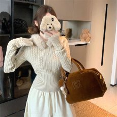 已出货 毛领麻花针织衫2026春秋季修身显瘦长袖上衣女