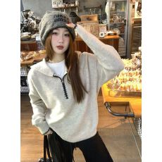 已出货 半拉链针织衫2026春秋季修身百搭慵懒感长袖上衣