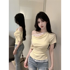 已出货 设计感荡荡领一字肩上衣25夏假两件内搭外穿短袖T恤