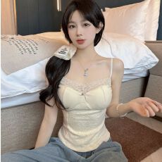 批发已出货 蕾丝拼接美背吊带背心女春夏显瘦百搭无袖打底上衣