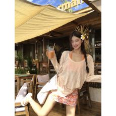 批发已出货 新款春季宽松罩衫<b class='q'>条纹</b>打底衫慵懒风辣妹上衣