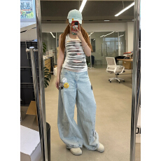 批发已出货 不规则破洞机车猫印花吊带背心女夏季美式辣妹无袖上衣