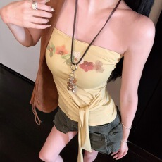 批发已出货 复古辣妹花朵印花抹胸吊带背心天丝上衣外穿