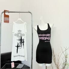 批发已出货 双色印花U领包臀背心设计感修身无袖上衣