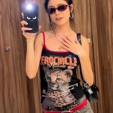 批发已出货 美式辣妹野生动物印花吊带夏设计感修身显瘦短款无袖上