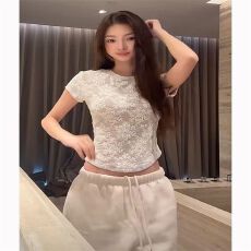 批发已出货 韩系休闲风气质<b class='q'>蕾丝</b>短袖<b class='q'>T</b><b class='q'>恤</b>女