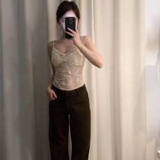 批发已出货 辣妹性感纯欲蕾丝V领吊带背心女