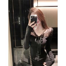 批发已出货 法式<b class='q'>蕾丝</b>修身性感长袖<b class='q'>T</b><b class='q'>恤</b>上衣女