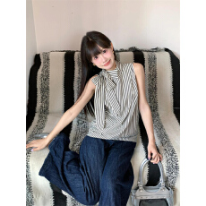 批发已出货 蝴蝶结挂脖无袖上衣女<b class='q'>夏季</b>新款修身显瘦设计感小众<b class='q'>衬衫</b>