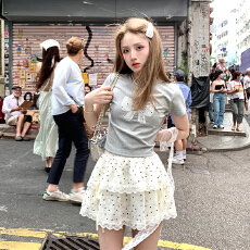 批发已出货 波点<b class='q'>蕾丝</b>绑带蛋糕裙甜美精致少女感短裙女