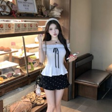 批发已出货 kumikumi纯欲套装一字领收腰短袖T恤女夏季