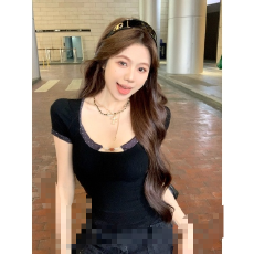 批发已出货 短袖针织T恤女夏季后背绑带修身设计感辣妹紧身短款上衣