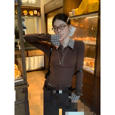 批发已出货 拼接polo领打底衫女秋冬内搭修身辣妹独特别致长袖上衣