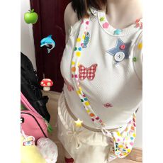 批发已出货 蝴蝶刺绣吊带背心女夏季外穿修身显瘦短款无袖上衣