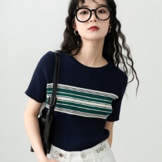 批发已出货 短袖针织衫女2026年<b class='q'>夏</b>季新款修身显瘦圆领百搭套头上衣潮