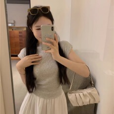 批发已出货 冰丝短袖t恤女针织衫<b class='q'>夏</b>法式独特别致短款小飞飞袖粉色上衣