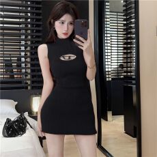 批发已出货 半高领针织连衣裙女夏季新款辣妹修身显瘦包臀<b class='q'>背心裙</b>无袖