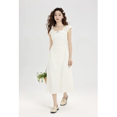 批发已出货 白色连衣裙子女夏季2025新款初恋清纯奶甜小个子收腰长裙