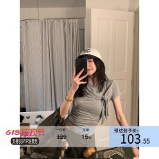 批发已出货 飘带结纽<b class='q'>短袖</b>T恤女夏季小众修身显瘦圆领上衣