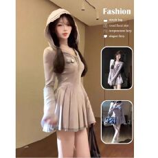 批发已出货 可爱风高级感气质裙紫色压褶连衣裙女秋<b class='q'>冬</b>新款少女感潮