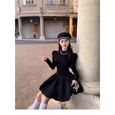 批发已出货 高级感黑色连衣裙子女装春款法式气质千金公主蓬蓬a字短裙