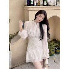 批发已出货 法式白色雪纺长袖连衣裙女早春小个子气质高级感