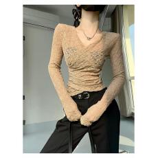 批发已出货 蕾丝低<b class='q'>V领</b>蕾丝<b class='q'>T</b><b class='q'>恤</b>女纯欲性感微透收腰修身上衣