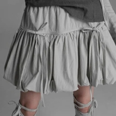 批发新款设计松紧绑带花苞甜酷半身<b class='q'>裙</b><b class='q'>灯笼</b>短<b class='q'>裙</b>