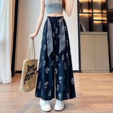 批发已出货 复古<b class='q'>阔腿裤</b>女休闲直筒裤丝巾高腰宽松九分裤